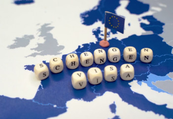 Europakarte mit dem Schriftzug Schengen Visa